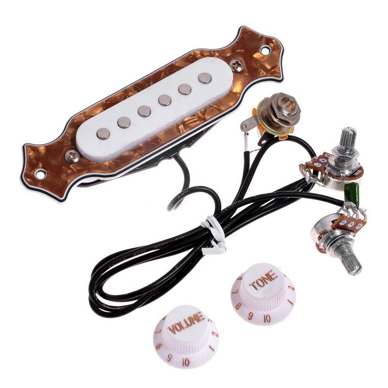 TraderPlus 1 sets Pre-wired 6-string Cigar Box Guitar Pickup with Volume & Tone for Electric Guitar (Brown) - Image 1